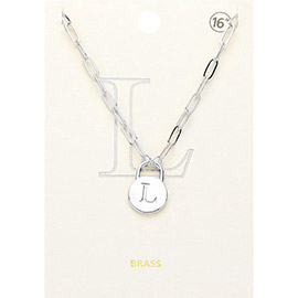 -L- Brass Metal Monogram Lock Pendant Necklace